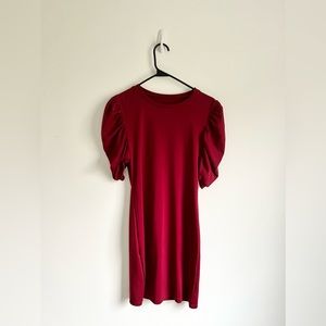 Crimson puff sleeved dress